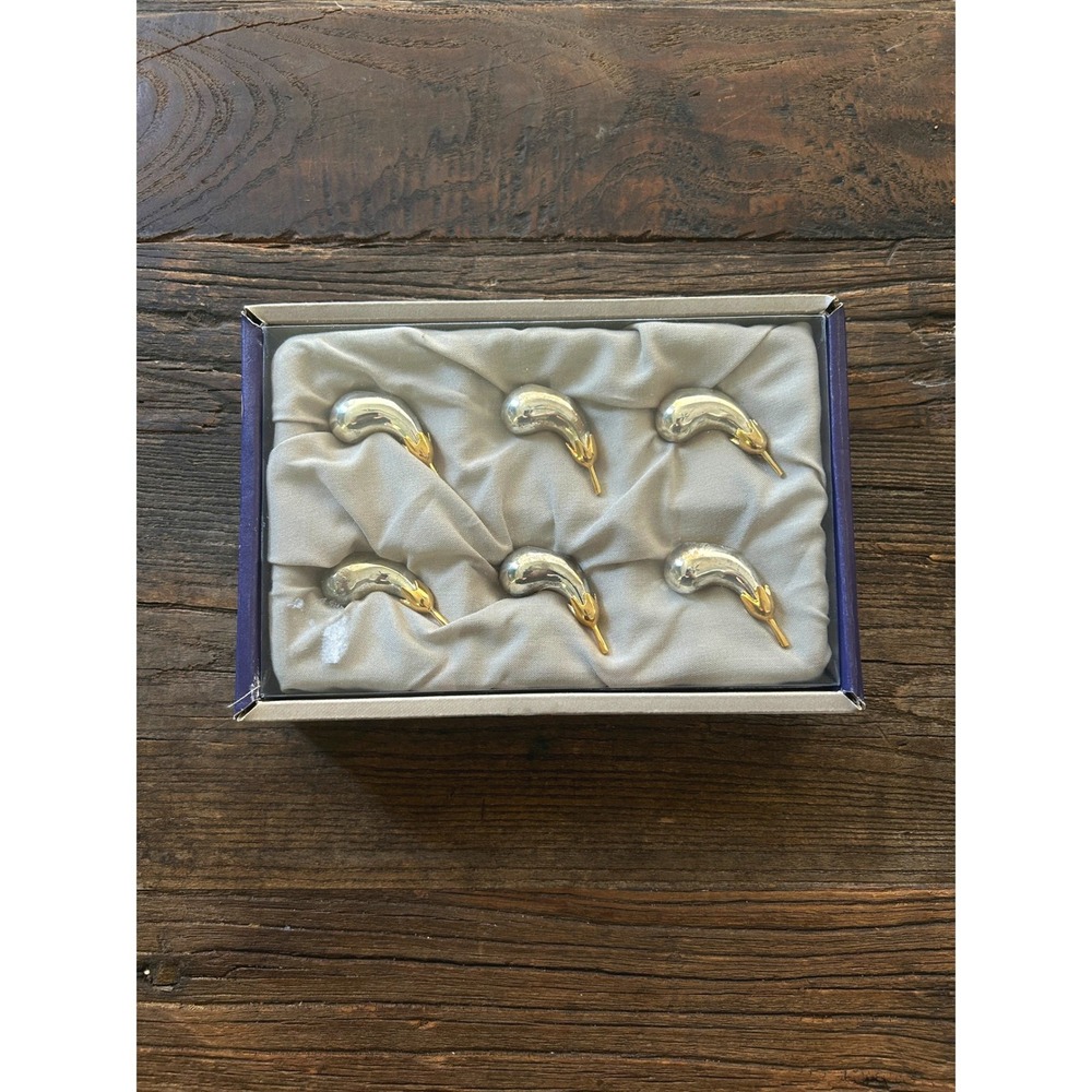 Vintage Joie de Vivre Silverplate Eggplant Aubergine Knife Rests Set of 6 Boxed - Picture 3 of 7